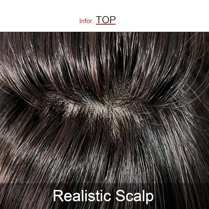100% Human Hair Clip-on Topper - Machine Handmade Hair Pieces for Thinning Hair Loss women (25CM, BR Brown)