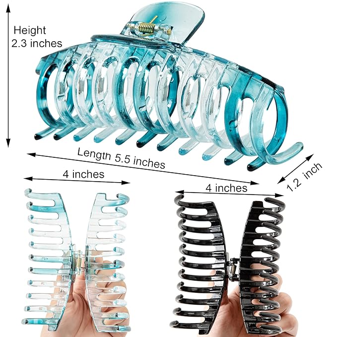 5.5 Inches Extra Large Hair Clips for Long Thick Hair Women’s Jumbo Hair Claw Clips 2 Counts in Set Hair Accessories (teal blue and black)