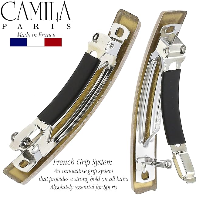 Camila Paris CP3029 French Hair Barrette Clip for Girls, Set of 2 White Rubberized Metal Clasp Strong Hold Grip Hair Clips for Women, No Slip Durable Styling Girls Hair Accessories, Made in France