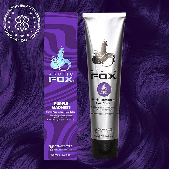Arctic Fox Semi-Permanent Hair Color, Purple Madness, Vegan & Cruelty-Free, Ammonia-Free, Hydrating Formula, Vibrant Purple Hair Dye for All Hair Types,(Purple Madness 5.6 Fl Oz (Pack of 2)