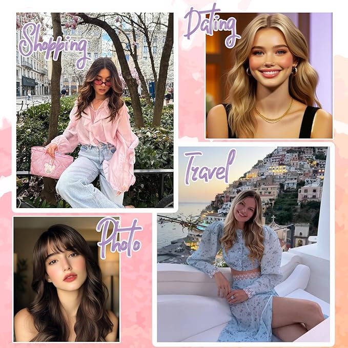 Hair Topper, 360° 3D Hair Toppers for Women with Thinning Crown, 20 Inch Long Wavy Curly Hair Pieces Clip in Bangs (Highlights Champagne Blonde with Brown Root, 20 inch, Side Bangs)