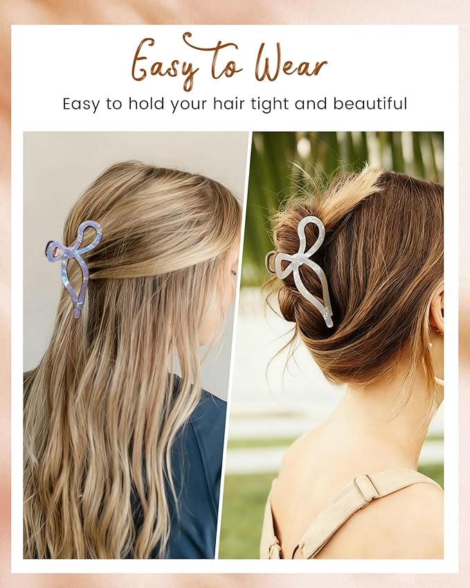 Mesovor 2 Pack Gold Metal Bow Hair Claw Clips, Nonslip 4.3" Large Hair Grip Hairclips for Thin and Thick | Acrylic Metal Strong Hold Claw Clip (Mermaid Colorful)