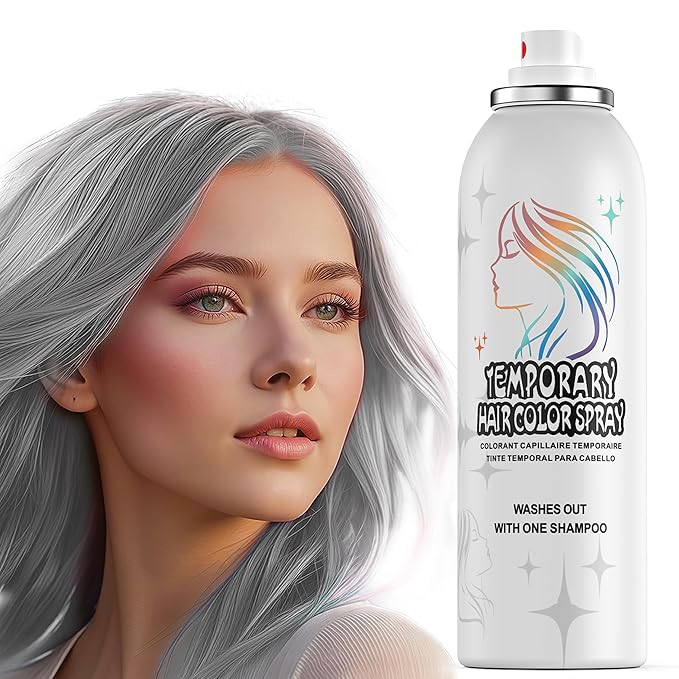 Temporary Hair Color Spray | 150ml Instant Silver Gray Hair Spray for Adults & Kids | Washable & Non-Sticky, Gentle Formula, Grey | Halloween, Cosplay, Costume Party, Festivals