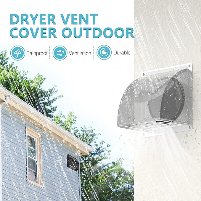 5 Inch Dryer Wall Vent Cover, HG Power Metal Wall Vent Cap Outside with Removable Screen & Cushioned Non-Return Flap for Home Wall, Air Condition, Range Hoods, Kitchen (White)