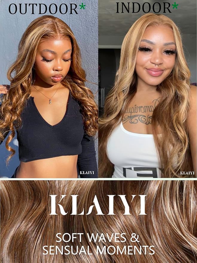KLAIYI Wear And Go Glueless Wig Bye Bye Knots 13x4 Precut Lace Front Wigs Human Hair Ombre Highlight Blonde Body Wave Wig Pre Bleached Pre Everything Pre Plucked with Baby Hair 3S Ready to Wear 26Inch
