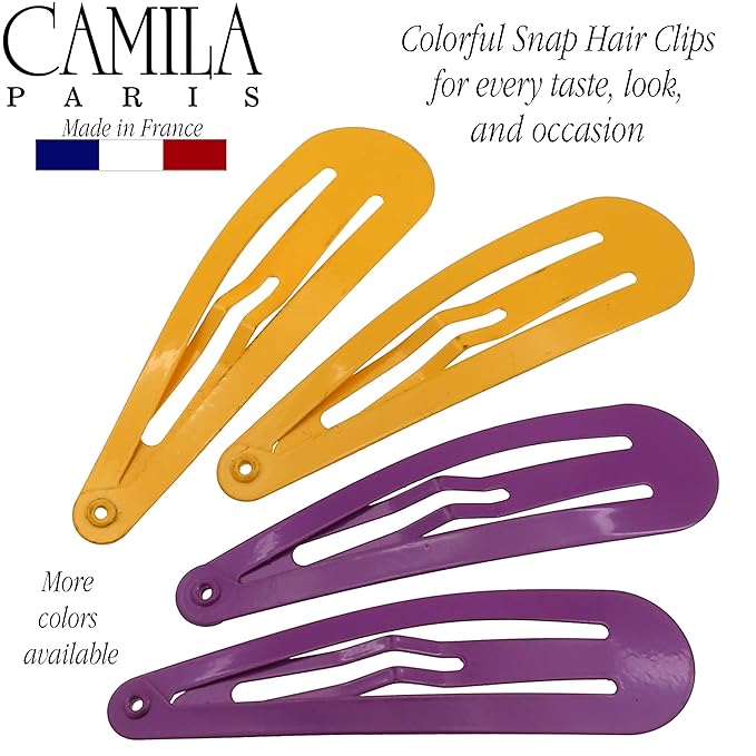 Camila Paris CP1330A French Hair Barrettes Clips, Snap Hair Slides Clic Clac for Women, Styling Girls Side Slide-in Metal Snap Pin Hair Accessories for Women. Strong Hold, No Slip Grip, Made in France