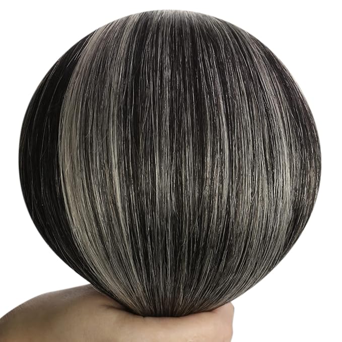 YoungSee Black Weft Hair Extensions Human Hair Balayage Sew in Hair Extensions Ombre Double Weft Human Hair Extension Natural Black Mix Silver Blonde 16 inch 100g