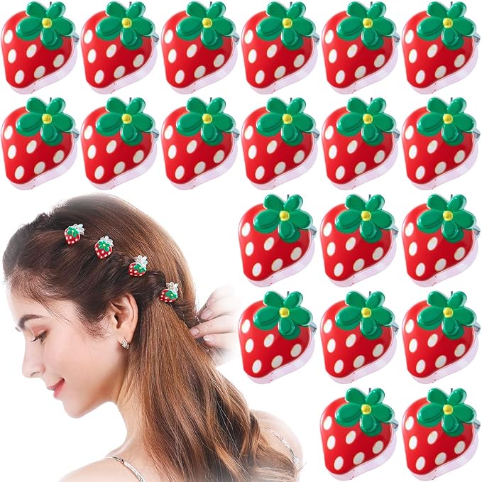 20pcs Mini Strawberry Clips for Women, Small Strawberry Hair Claw Clips, Non-Slip Cute Jaw Claw Hair Barrette Fruit Accessories for Long Short Thin Thick Curly Straight Hairstyles- Red