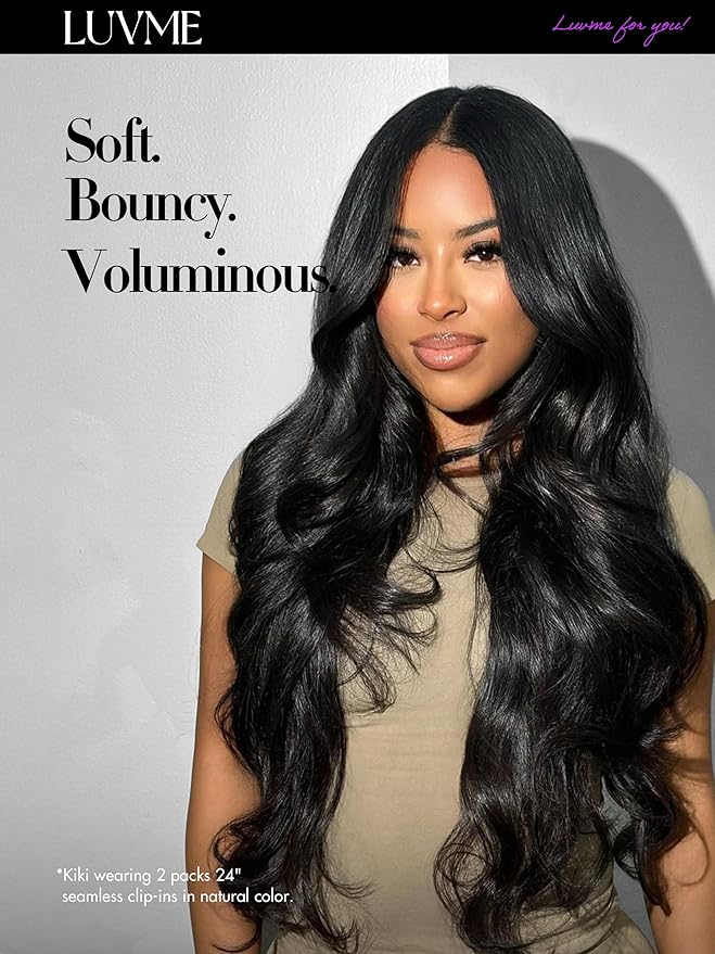 LUVME Body Wave Seamless 2 Pack 220g 14Pcs Clip in Hair Extensions Full Max with 22inch Remy Human Hair Extensions, Natural Black 100% Real Soft Hair