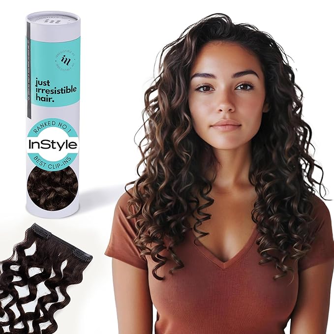 Irresistible Me 3A Curls Real Human Hair Extensions Clip Ins – 100% Human Hair Clip In Extensions for Length & Volume – Invisible Extension – Heat Resistant & Dyeable – Medium Brown, 24 Inches