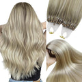 YoungSee Micro Loop Hair Extensions Human Hair Ombre Micro Bead Hair Extensions Real Human Hair Ash Blonde Ombre Microbeads Hair Extension 24 Inch Balayage Bead Hair Extension for Long Hair 50s/50g