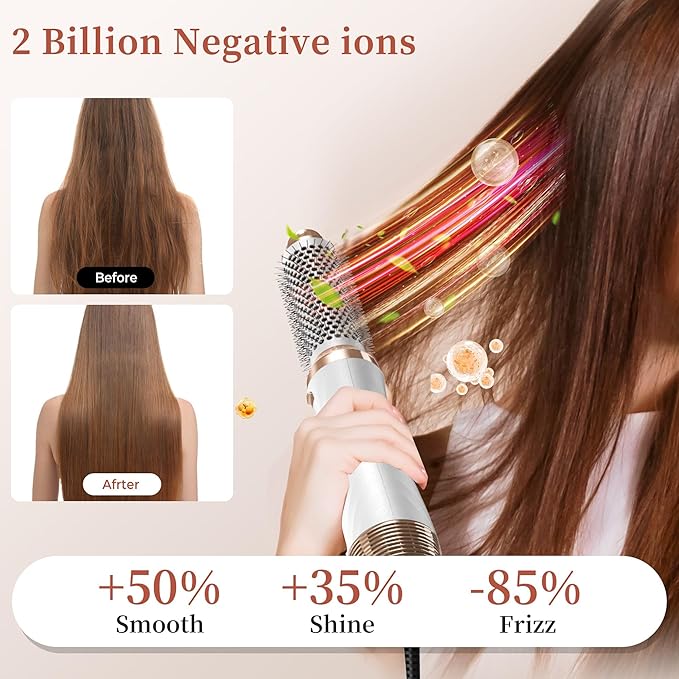6 in 1 Hair Dryer Brush, Upgrade Detachable Blow Dryer Air Styler Wrap Curler, Hot Air Brush Curly Twist Curling Iron, Negative Ion Blow Dryer Hot Styler, Travel Hair Styling Tool