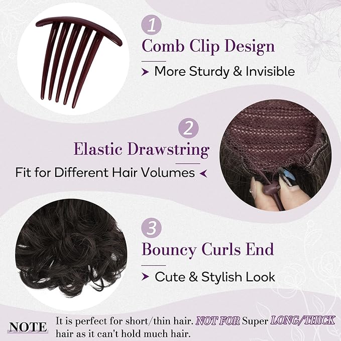 BARSDAR Dark Brown Ponytail Extension - 10 Inch Short Wavy Drawstring Ponytail Hair Extensions for Women - Synthetic Comb Clip in Ponytail Hairpieces Fake Pony Tails - Dark Brown