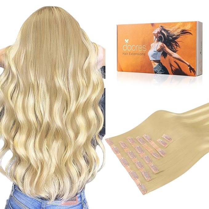 DOORES Seamless Clip in Hair Extensions Human Hair, Dirty Blonde Mixed Platinum Blonde 130g 7pcs 16 Inch, Invisi Edge Hair Extensions Human Hair Extensions Remy Extensions Straight Hair