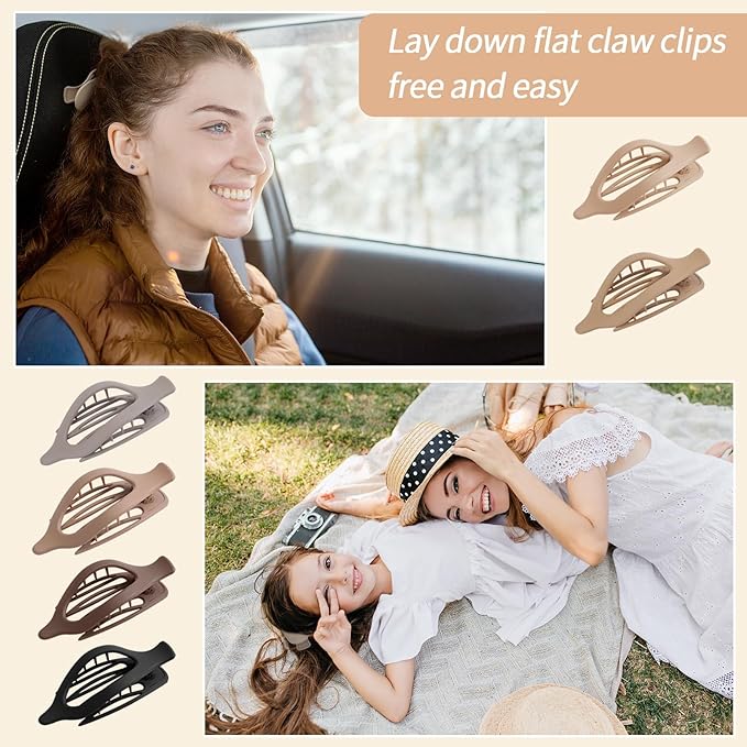 6 Packs Flat Claw Clips for Women, French Concord Flat Hair Clip, Matte Curved Hair Claws Clip for Thin Thick Hair, Lay Down Claws Clips, Durable Strong Hold Hair Clip, Christmas Gifts