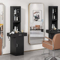 Salon Station for Hair Stylist,Hair Styling Organizer Equipment with Glass Door,6 Tool Dryer Holders, 2 Storage Cabinet ，Beauty Spa Barber Equipment, Black