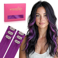 WENNALIFE Purple Clip in Hair Extensions Real Human Hair 35g 6pcs 18 Inch Colored Hair Extensions for Kids Women Colorful Hair Pieces Pop-up Style Straight Extensiones De Cabello Humano Con Clip