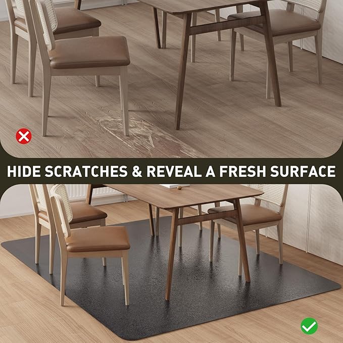 Area Floor Mat for Home, 4'×6' Large Black No Slip Waterproof Vinyl Area Rug for Under Dining Room Table, Spill Resistant Hard Floor Protector Cover, Easy Clean Splat Mat for Under High Chair