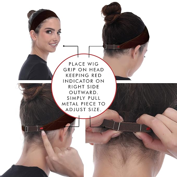 Madison Headwear Wig Grip Headbands For Women- Adjustable To Custom Fit Your Head - Velvet Comfort - Wig Bands No Slip Breathable Lightweight Material For All Day Wear! Keep Wig Comfortably Secured