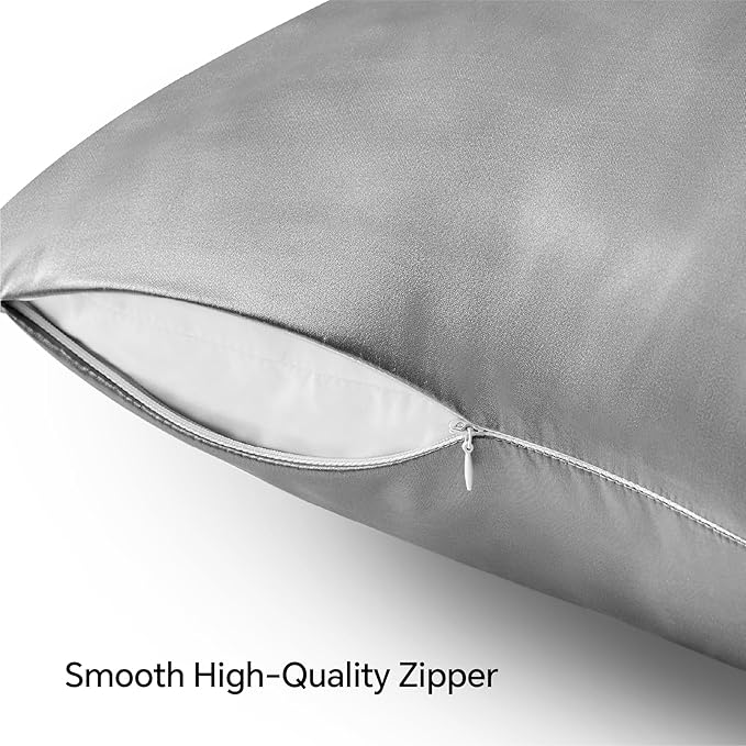 BEDELITE Satin Pillowcase with Zipper 4 Pack, Grey Pillow Cases Standard Size, Super Soft and Cooling Similar to Silk Pillow Cases, Gift for Women Men(20x26 Inches)