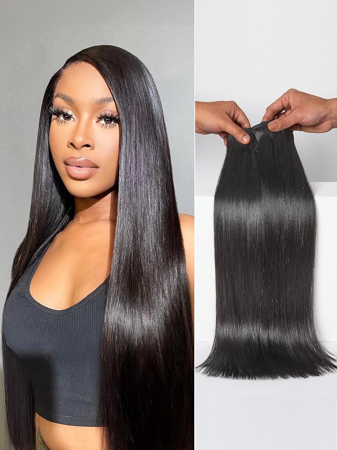 LUVME Silky Straight Seamless 2 Pack 220g 14Pcs Clip in Hair Extensions Full Max with 24inch Remy Human Hair Extensions, Natural Black 100% Real Soft Hair