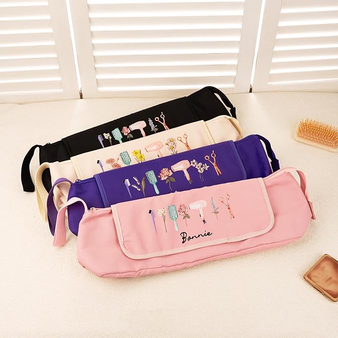 callie Custom Hair Tools Travel Bag, Personalized Portable Hair Accessories Organizer Case Storage Pouch with Heat Resistant Mat, Birth Flower Gifts for Women Men, 18" x 4.7" × 5.9"