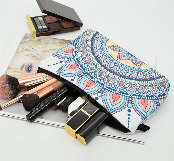 2 Pcs Cosmetic Bag for Women Small Make Up Bag Waterproof Travel Toiletries Pouch with Zipper for Organizing Small Items, Gift Bags for Birthday Christmas(Mandala)