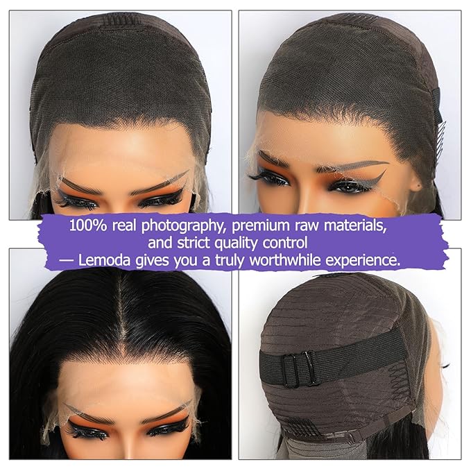 Lemoda Straight SKINLIKE Real HD 13x4 Full Lace Frontal Wigs 210% Density 15A Brazilian Straight Virgin Human Hair Lace Front Wig 30inch Invisible 0.1mm Ultra-thin Frayed Ends Tiny Knots