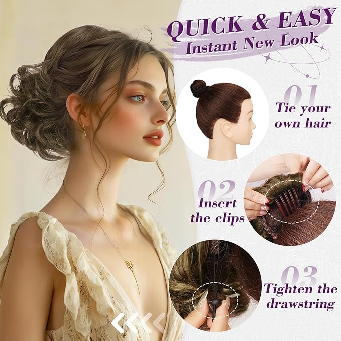 BARSDAR Drawstring Comb Clip Ponytail Extension - 10 Inch Short Clip in Hairpieces for Women - Synthetic Highlight Ponytail Extension Fake Pony Tails - Dark Brown with Highlights