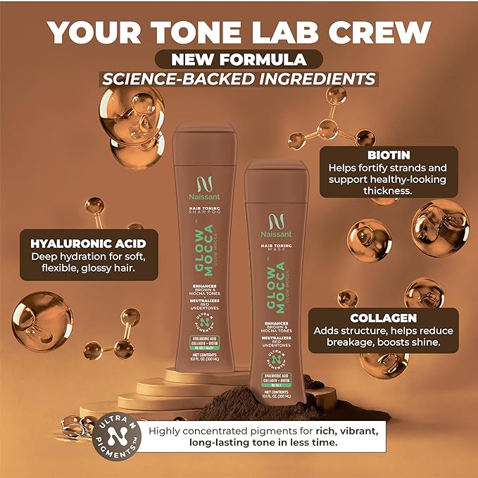 Naissant Glow Mocca Hair Toning Mask | Ultra High-Purity Pigments | Neutralizes Red&Orange Tones | For Brown&Mocha Hair | Hyaluronic Acid, Collagen &Biotin |Paraben, Ammonia &Sulfate Free | 10.1 Fl Oz