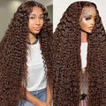Chocolate Brown Deep Wave 13x6 HD Lace Front Wigs Human Hair 200 Density Curly Wig Wet and Wavy Lace Front Wigs for Women Human Hair Wig Pre Plucked with Baby Hair (22 Inch)