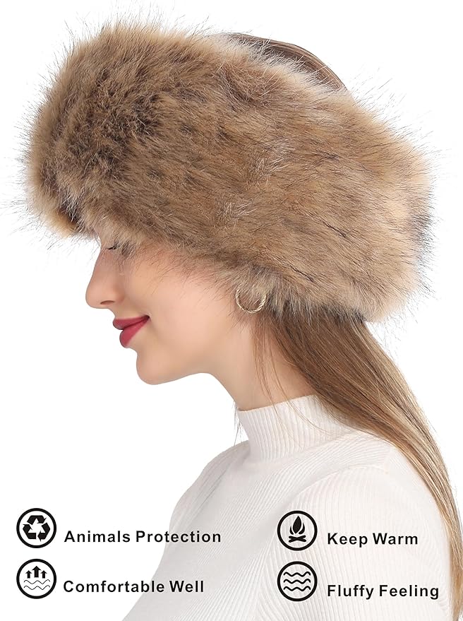 Faux Fur Headband for Women Winter Earwarmer Earmuff with Elastic