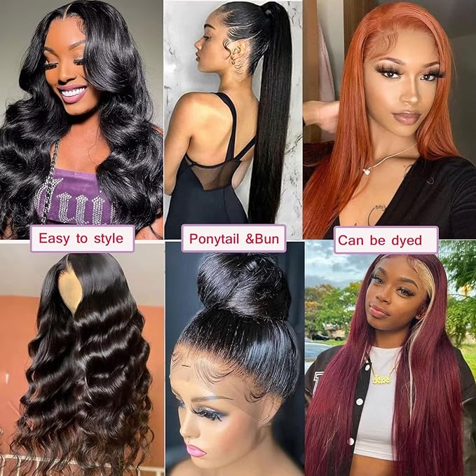 Lemoda Full 13x6 SKINLIKE Real HD Lace Frontal Wigs 15A Brazilian Straight Virgin Human Hair Lace Frontal Wigs 200% Invisible 0.1mm Ultra-thin Frayed Ends Lace Front Wig Pre Plucked Tiny Knots 24Inch