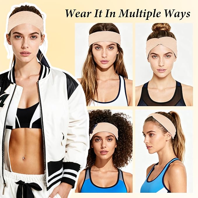 Headbands for Women Non-Slip Elastic Hair Bands, 6 Pack Stretchy Soft Cloth Sweat Band, Fabric Workout Headband, Fashion Head Bands for Yoga Running Sports