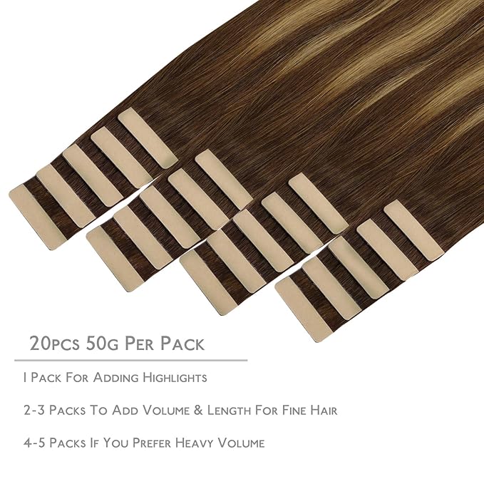 WENNALIFE Tape in Hair Extensions Human Hair, 20pcs 22 inch 50g Balayage Chocolate Brown to Caramel Blonde Remy Tape Hair Extensions Real Human Hair Tape Extensions Coloured Hair Extensions