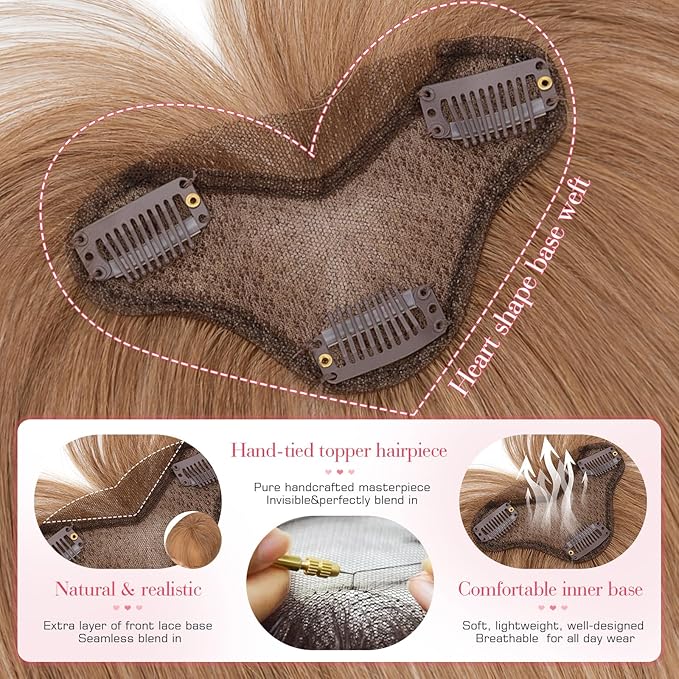 Hairro Clip In Bangs Wispy Hair Toppers For Women Remy Human Hair Short Thin Topper Hairpieces 3D Cover Clip On Fake Air Bang 11 Inches 14.5g #06 Light Brown