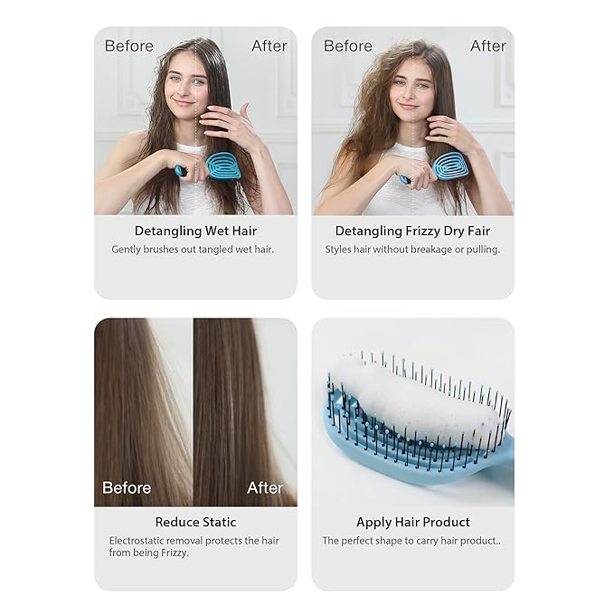 NuWay 4HAIR DoubleC U.S. Patented Double Curved Detangling Brush is Hair Dryer Safe (Mint Green)