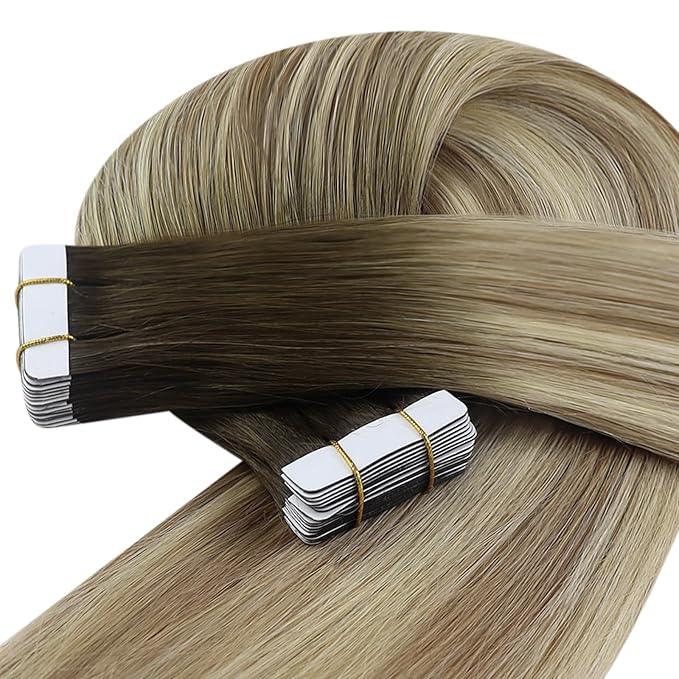 YoungSee Tape in Extensions Ombre Blonde Tape in Hair Extensions Ash Blonde Balayage Platinum Blonde Tapein Hair Extension Real Human Hair 12 Inch 30g Balayage Tape-on Hair Extension 20pcs