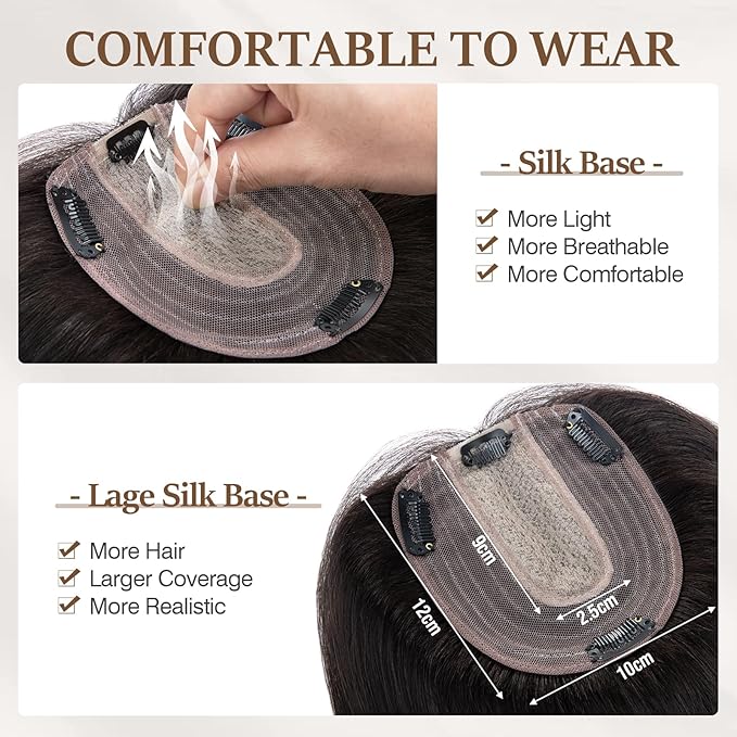 Rich Choices Hair Toppers for Women Real Human Hair 100% Human Remy Toppers NO Bangs for Women with Thinning on Top Clip in Hairpiece 4"x4.7"Lace Base 14 Inch #1B Natural Black