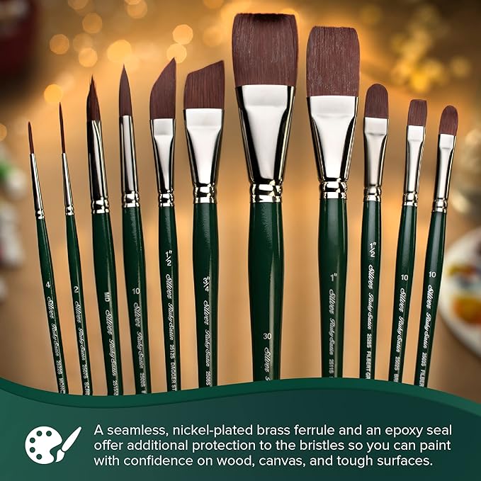Silver Brush Limited RS-2504 Ruby Satin Mixed-Media Variety Set, Paintbrushes for Oil, Acrylic, and Heavy Body Paints, Set of 4, Size 4 Round, Flat, Bright, & Filbert Brushes, Long Handle