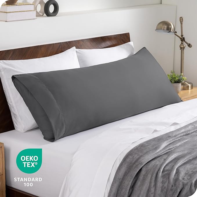 Bare Home Microfiber Body Pillow Cover - Ultra Soft & Cooling - Double Brushed - Envelope Closure - Easy Care (20''x54'' Body Pillow Cover, Grey)