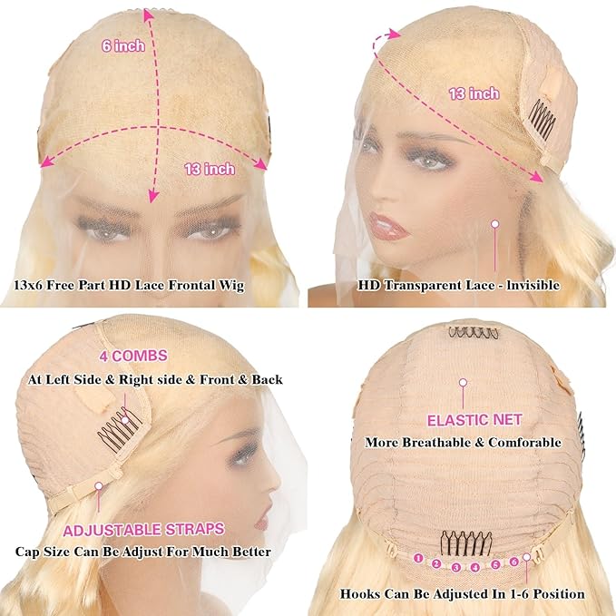 613 HD Lace Frontal Wig 32 Inch Full & Thick 13x6 Body Wave HD Lace 613 Blonde Wig 200 Density Human Hair Glueless Pre Plucked 613 Colored Human Hair Wigs With Baby Hair for Women
