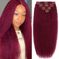 Clip in Hair Extensions Real Human Hair 125g 8pcs 18clips Burgundy Kinky Straight Hair Extensions Clip in Human Hair Clip ins Double Weft Human Extensions for Women Hair Loss and Thinning Hair