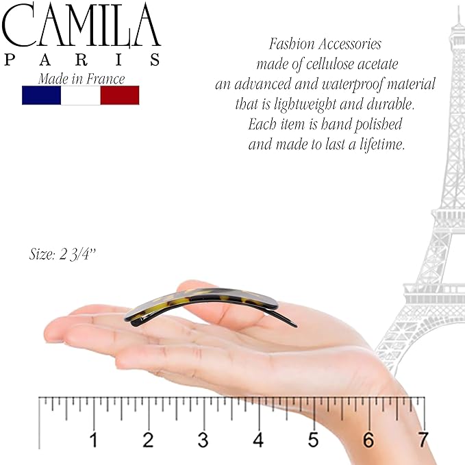 Camila Paris CP2798 French Hair Barrette Clip for Girls, Handmade, Tokyo, Metal-Free Closure Strong Hold Grip Hair Clips for Women, No Slip and Durable Styling Girls Hair Accessories, Made in France