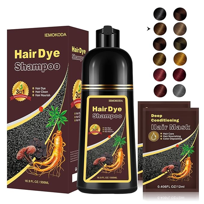 Fvquhvo Natural Instant 3 in 1 Hair Color Dye Shampoo for Gray Hair - Men & Women, Long Lasting Dark Brown