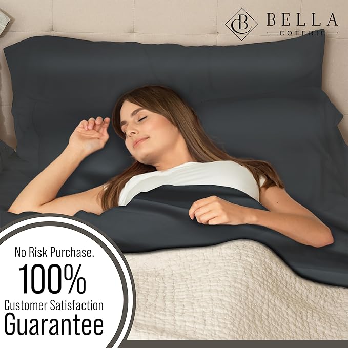 Bella Coterie | Luxury Bamboo Viscose Queen Size Pillowcase Set | 100% Organically Grown | Ultra Soft | Cooling | 2 Pcs [Charcoal Grey]