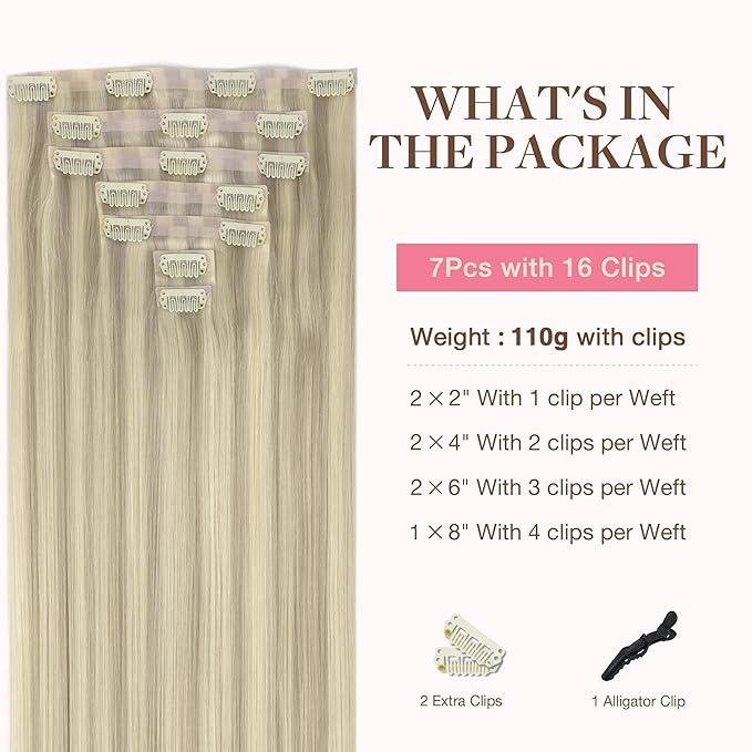 GOO GOO Clip in Hair Extensions Real Human Hair, Remy Human Hair Extensions Clip ins for Women, Natural Human Hair, 24inch 140g 7Pcs, #17A/60A Ash Blonde Highlighted Platinum Blonde
