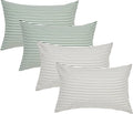 JELLYMONI 100% Natural Cotton Striped Standard Pillowcases Set, 4 Pack White and Grey and Green Stripes Pillow Covers with Envelope Closure(Pillows are not Included)