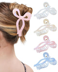 Mesovor 4 Pack Elegant Bow Hair Claw Clips, Nonslip 4.3" Large Hair Grip Hairclips for Thin and Thick | Acrylic Hair Strong Hold Hair Jaw Clamps (Mermaid Stripes)