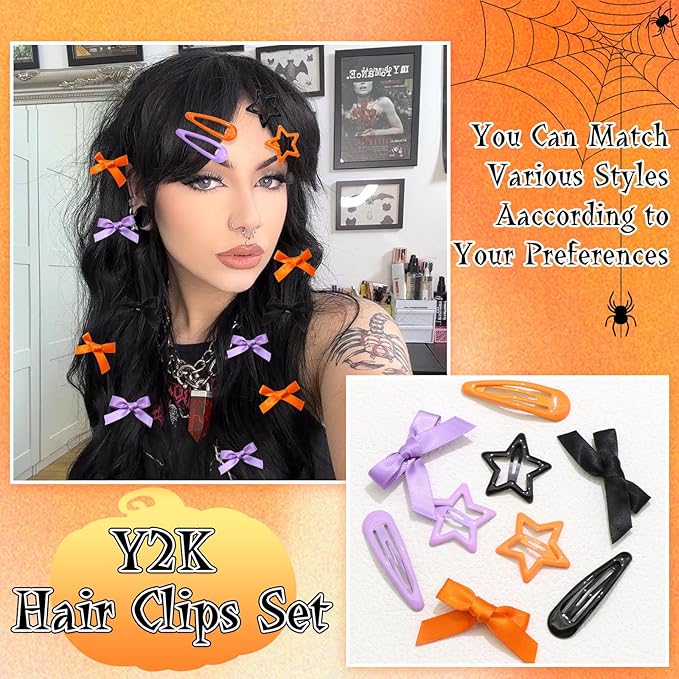 36Pcs Orange Mini Bow Hair Clips Y2K Star Metal Hair Barrettes Christmas Non Slip Water Drop Hair Clips Small Ribbon Hair Bows Cute Snap Bowknot Hair Claw Clips Accessories for Women Girls
